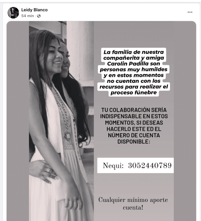 Familiares y amigos de Carolin Padilla solicitan ayuda para cubrir los gastos fúnebres 