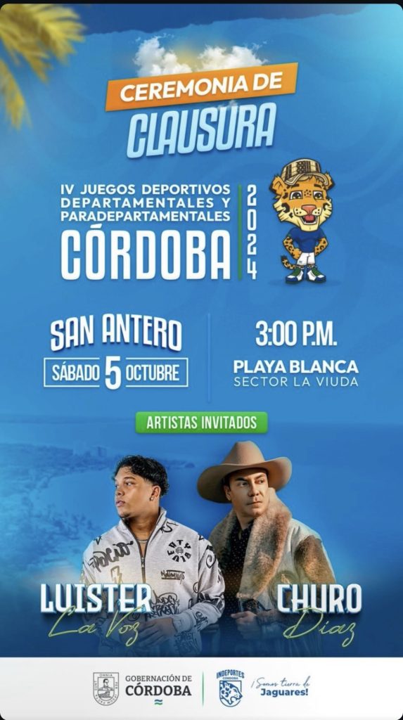 Invitación clausura de los IV Juegos Departamentales en San Antero