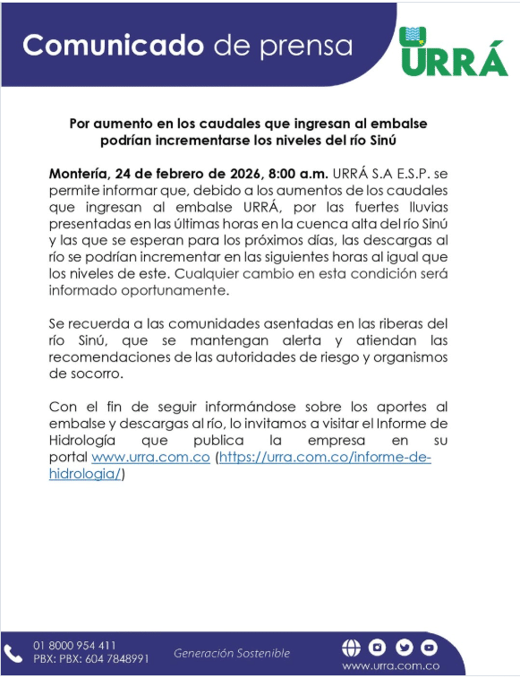 comunicado de urrá