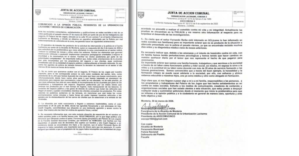 Junta de Acción Comunal responde a señalamientos y niega intención de afectar negocio “El Palacio de los Jugos”