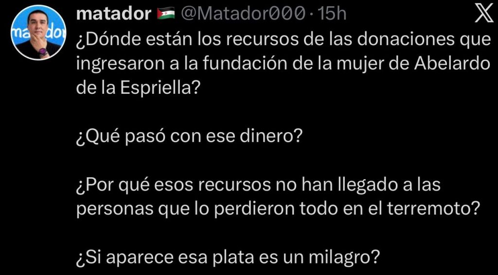 Matador cuestiona fundación de esposa de Abelardo 