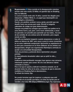 Mensaje de Bryan Cranston en su cuenta de Instagram.